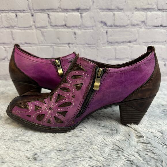 Spring Step By L'Artiste Arabella Leather Ankle Boots Purple Brown Size 39 US 8 - Picture 7 of 11